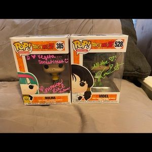 Lot of 2 Dragon Ball Z Funko Pops Signed by the Voice Actors! Bulma and Videl
